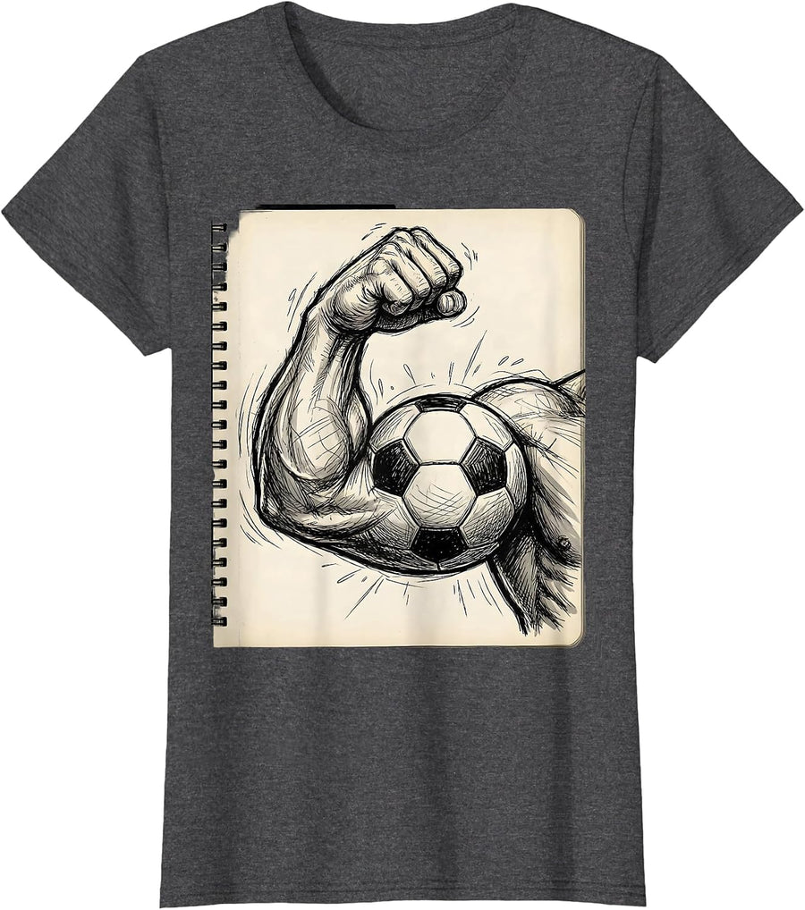 Women's Soccer Dad Flexing Bicep With Soccer Ball Graphic T-Shirt - Dark Heather Grey