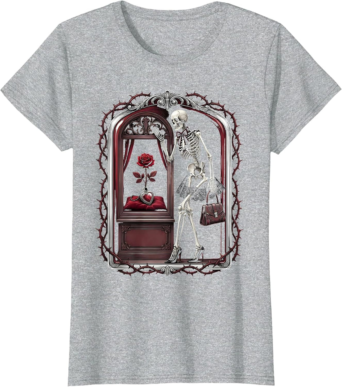 Women's Boo-Jee Skeleton Designer Heels Window Shopping T-Shirt - Heather Grey