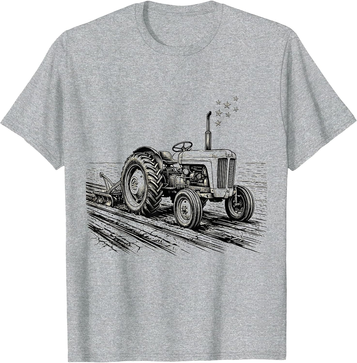 Men's Old Tractor Line Art Farming Dad Vintage Gift T-Shirt - Heather Grey