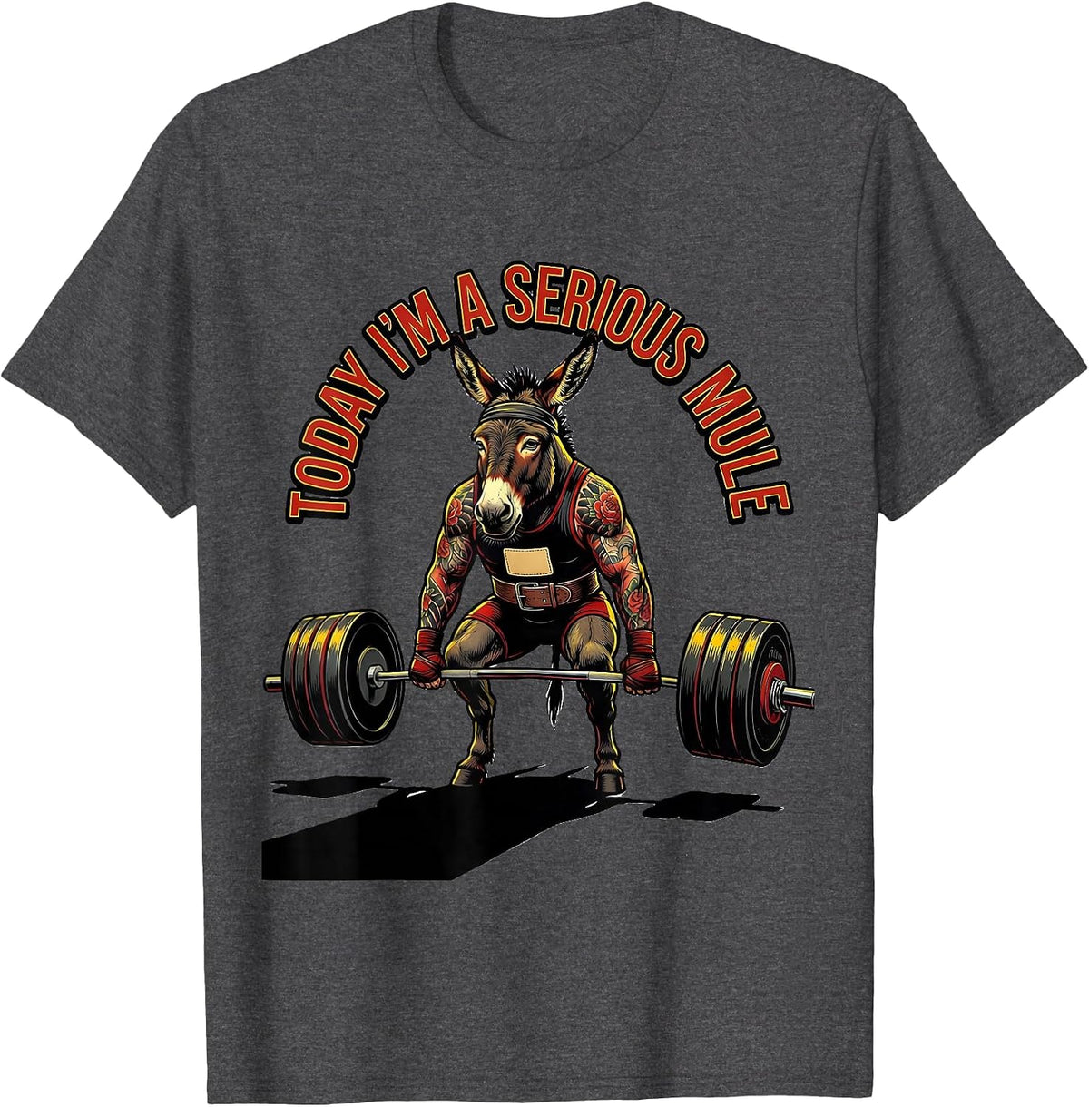 Men's Today I'm A Serious Mule Funny Gym Weightlifting Workout T-Shirt - Dark Heather Grey
