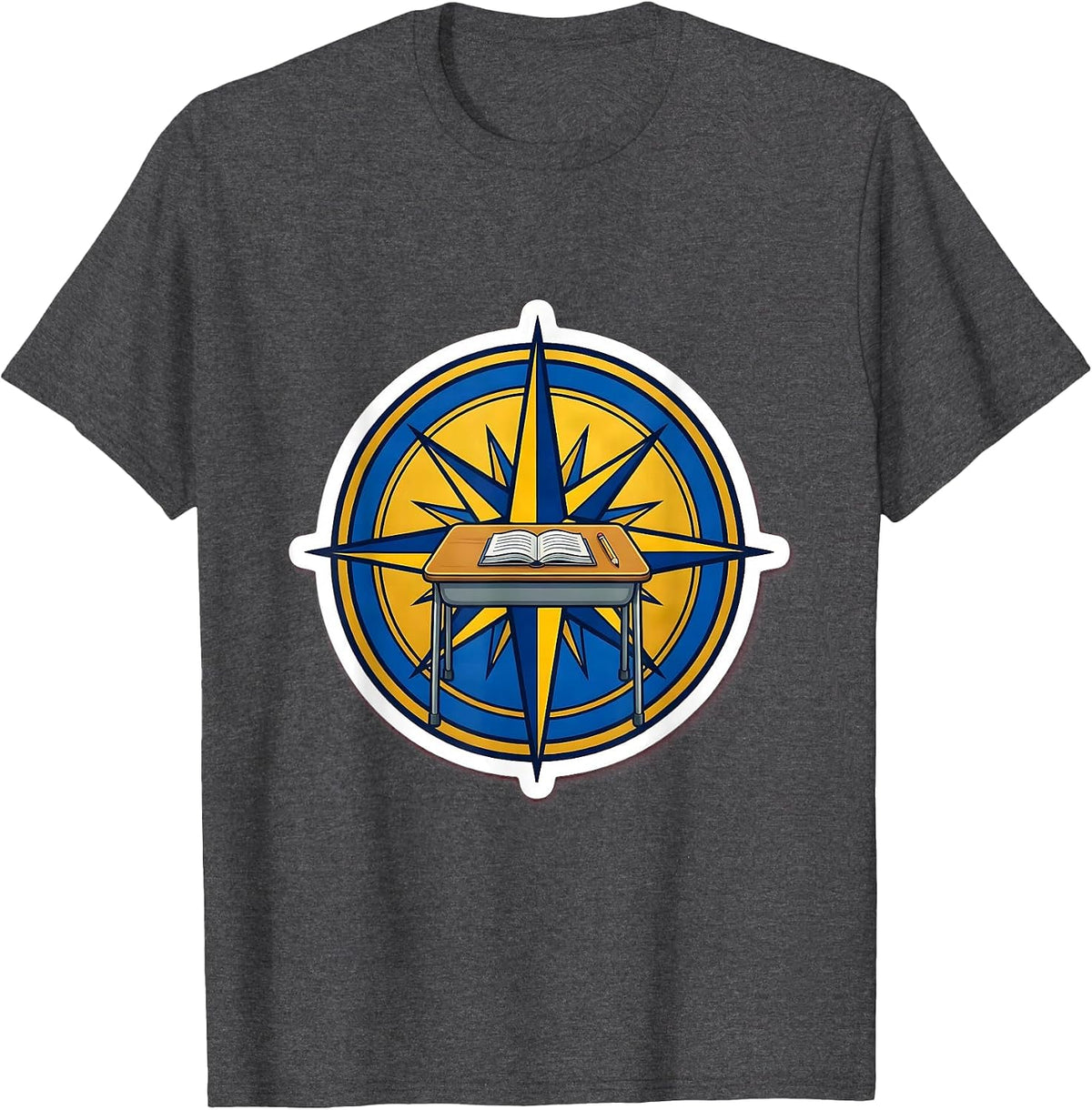 Special Education Teacher Compass Rose Desk Design T-Shirt - Dark Heather Grey