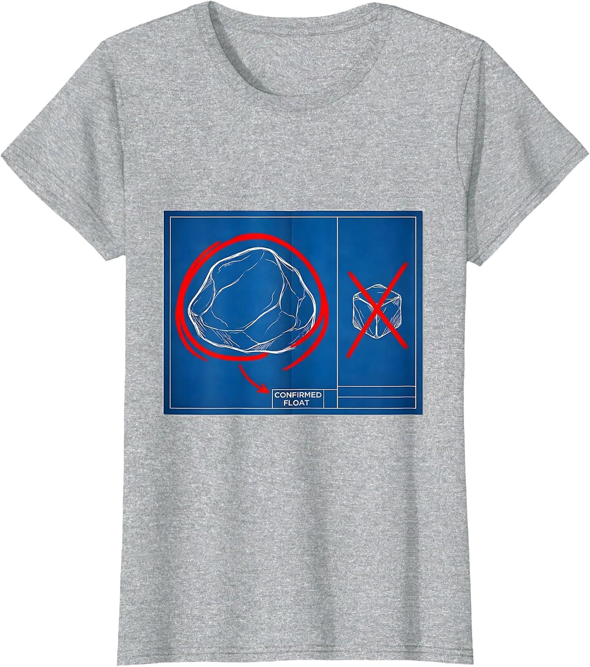 Women's Confirmed Float Technical Blueprint Rock Collector Geology T-Shirt - Heather Grey
