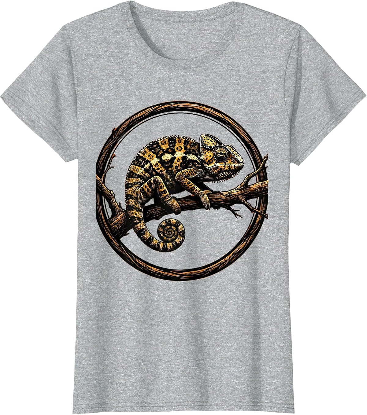 Safari Chameleon on Branch Illustration T-Shirt - Heather Grey
