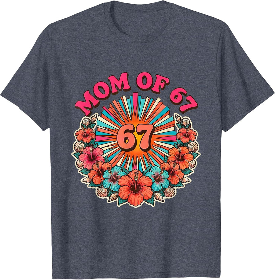 Mom of 67 Kids Proud Parent Design T-Shirt - Heather Blue