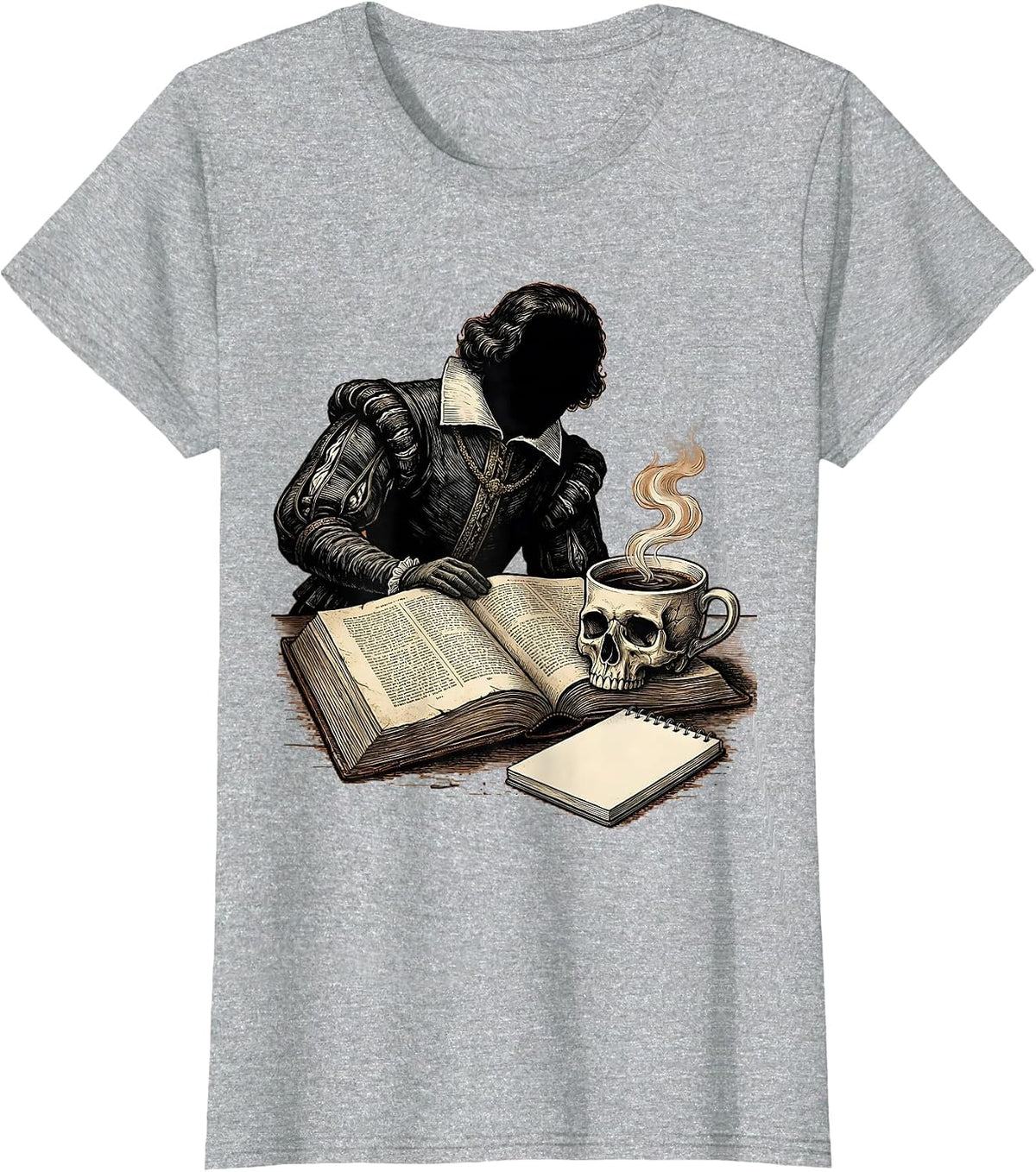 Shakespeare Silhouette Vintage English Literature Humor T-Shirt - Heather Grey