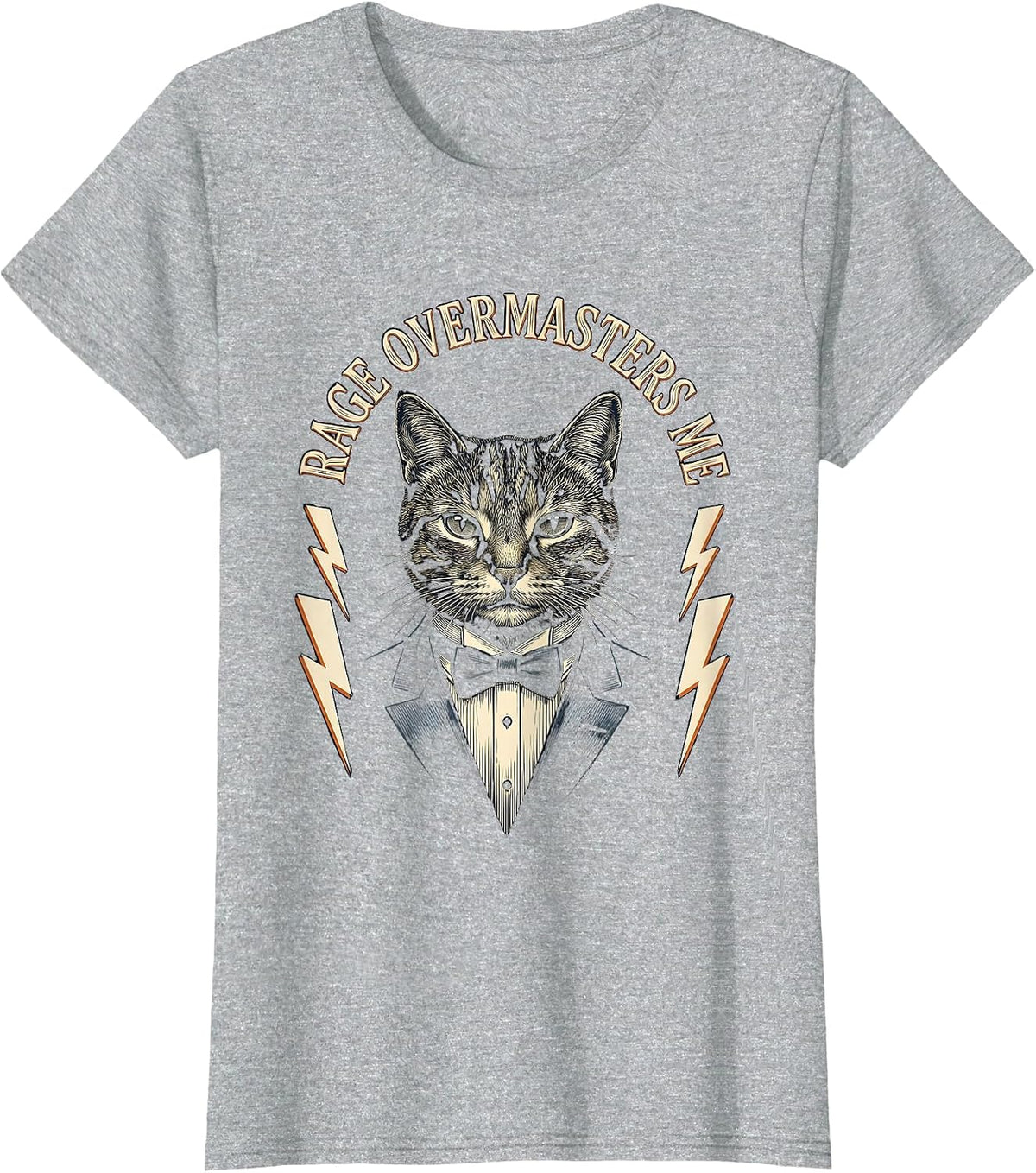 Women's Rage Overmasters Me Funny Tuxedo Cat Meme Humor T-Shirt - Heather Grey