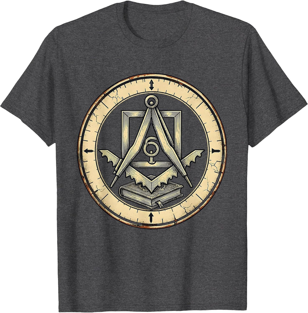 Men's Sealed Masonic Badge Distressed Freemason Fraternal Pride T-Shirt - Dark Heather Grey