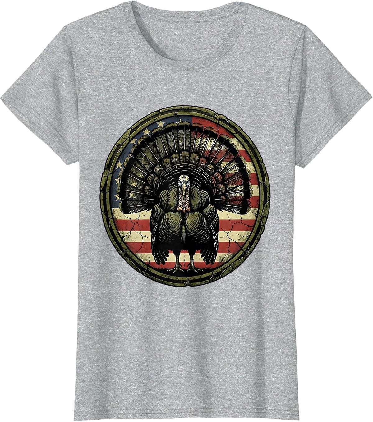 Women's Turkey Feathers Woodland Camo Hunting Design T-Shirt - Heather Grey