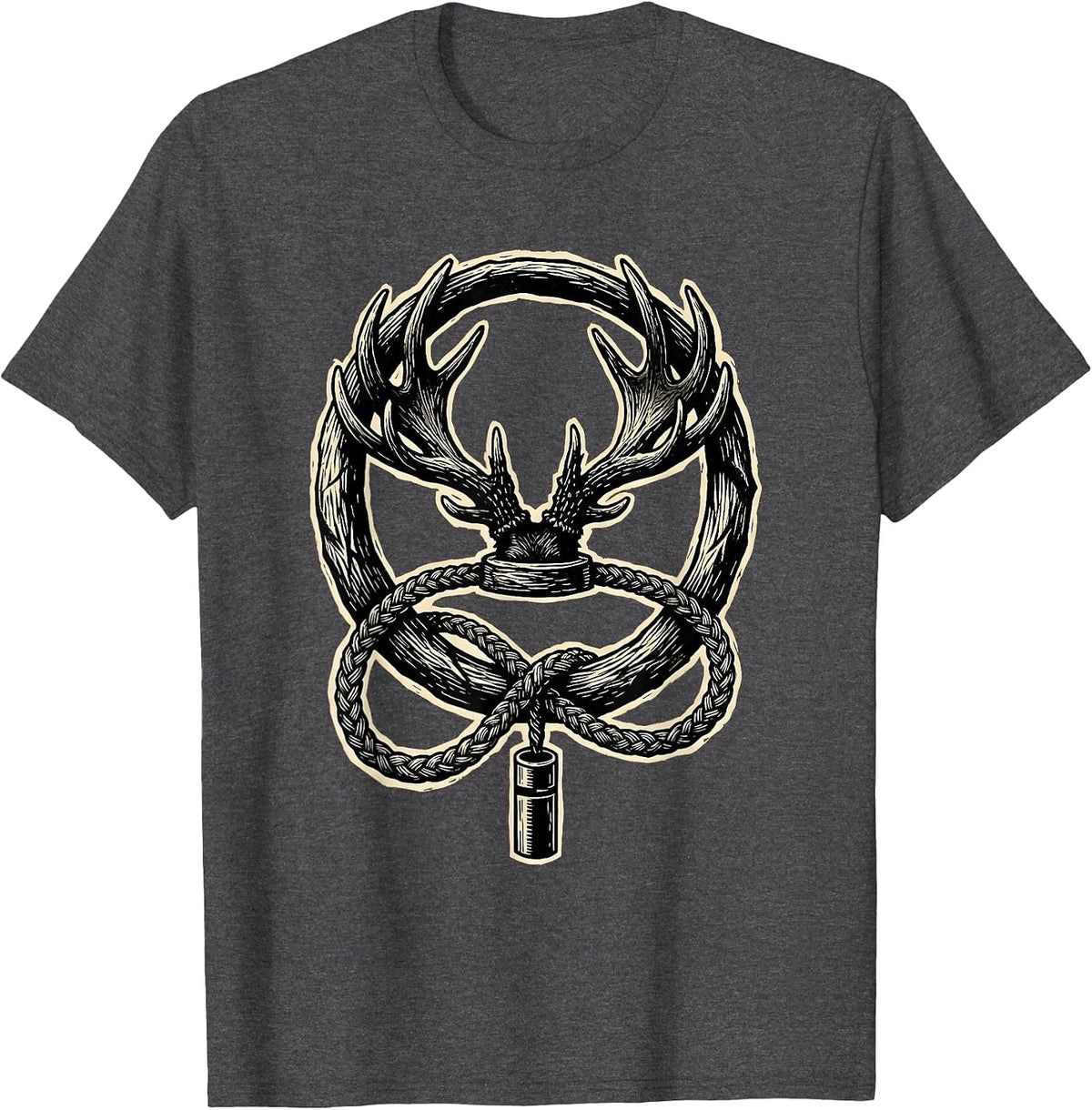 Duck Call Lanyard Antler Mount Hunting Graphic T-Shirt - Dark Heather Grey