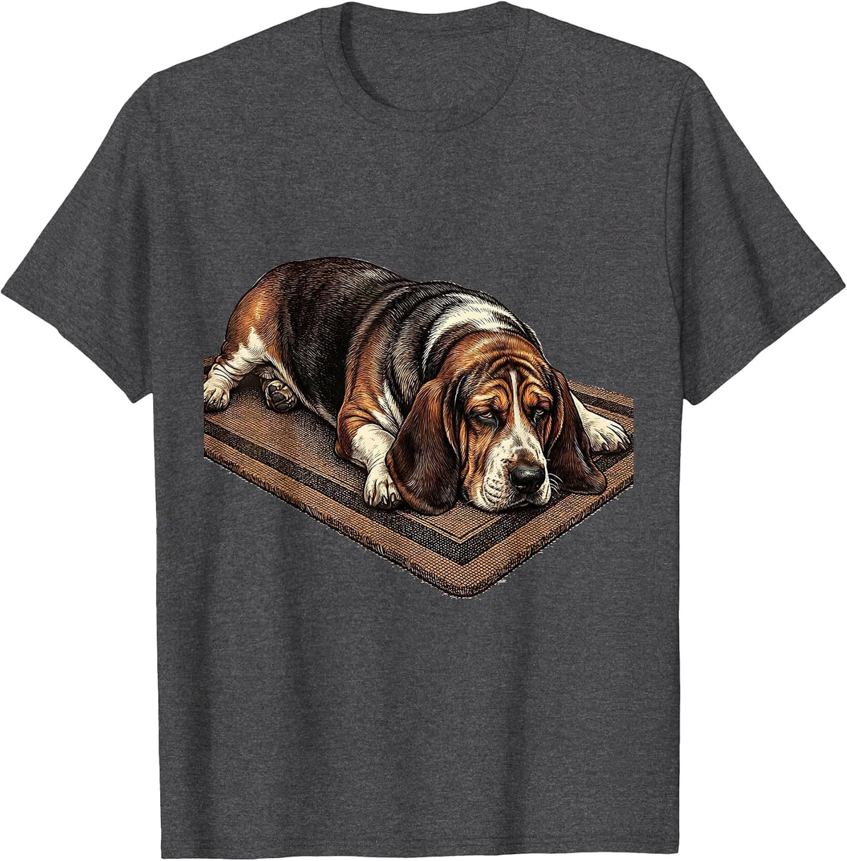 Men's Basset Hound Sprawled Deadpan Humor Dog Lover T-Shirt - Dark Heather Grey