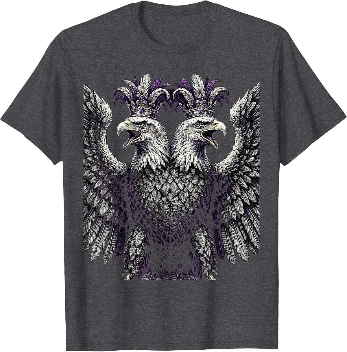 Mardi Gras Two-Headed Eagle Carnival Crown T-Shirt - Dark Heather Grey