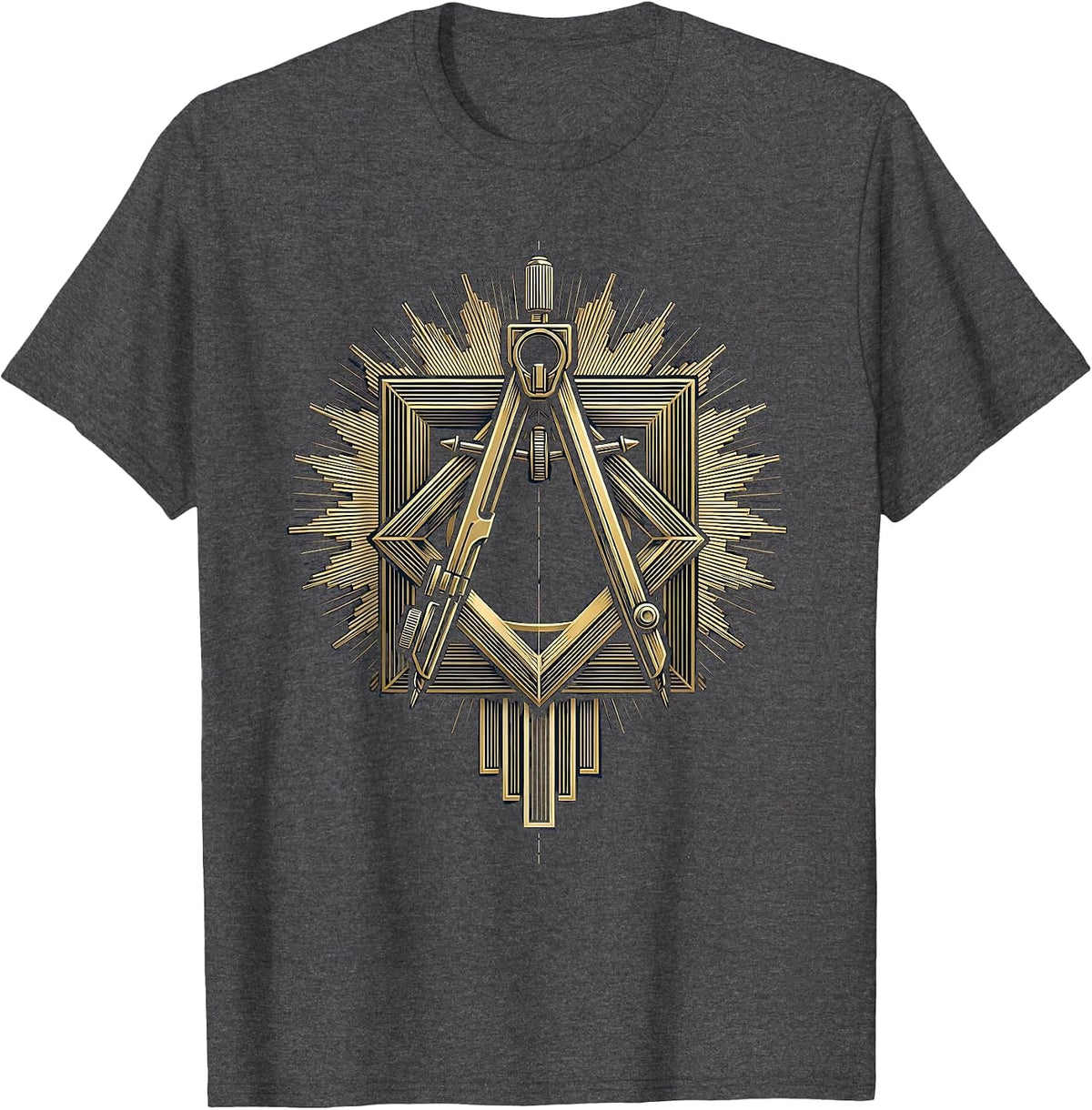 Men's Square and Compasses Art Deco Freemason Masonic Pride T-Shirt - Dark Heather Grey