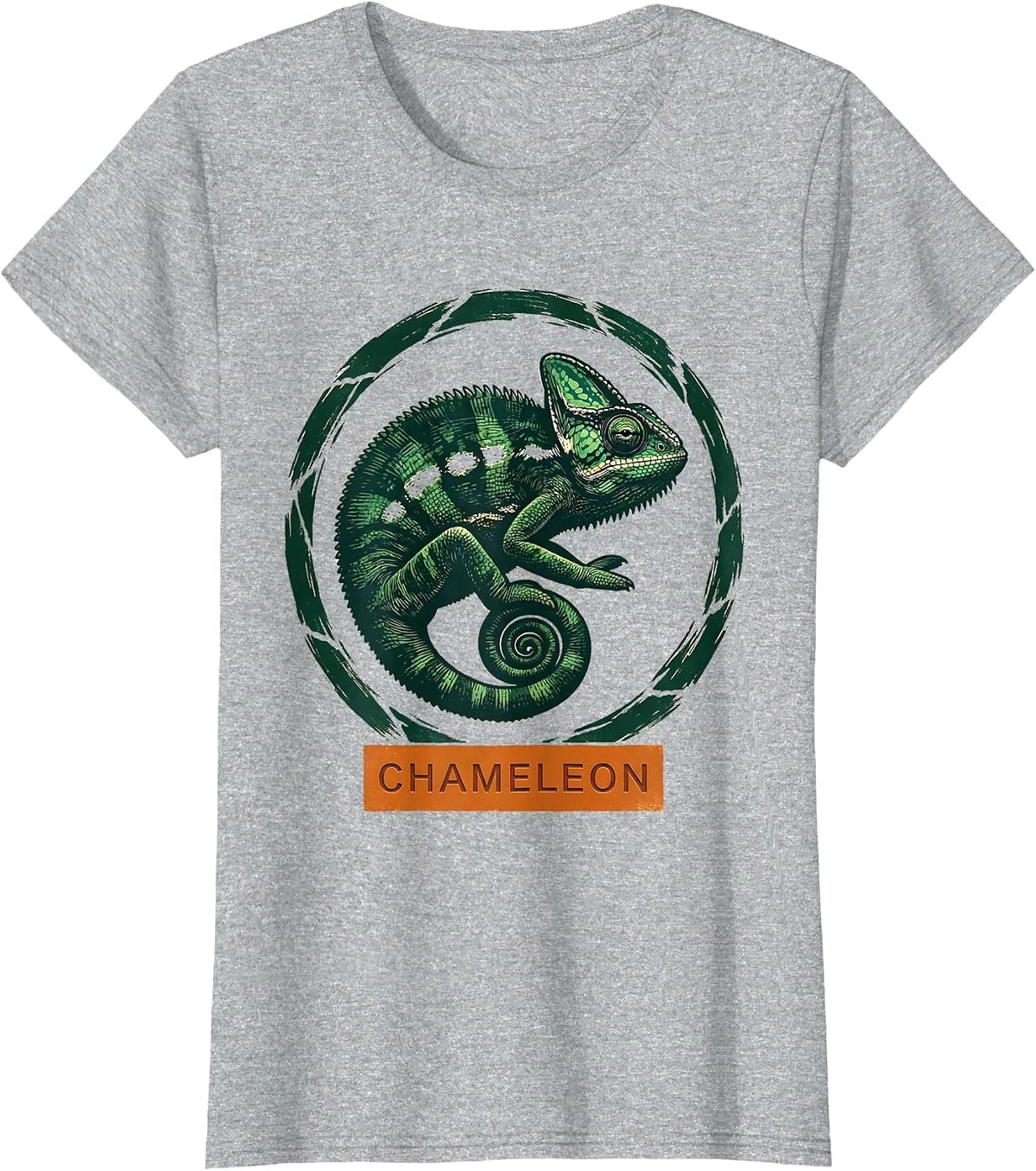 Chameleon Minimalist Badge Line Art Animal T-Shirt - Heather Grey