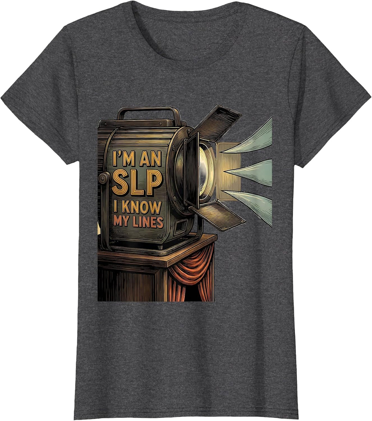 Women's I'm an SLP, I Know My Lines Retro Humor Speech Language T-Shirt - Dark Heather Grey