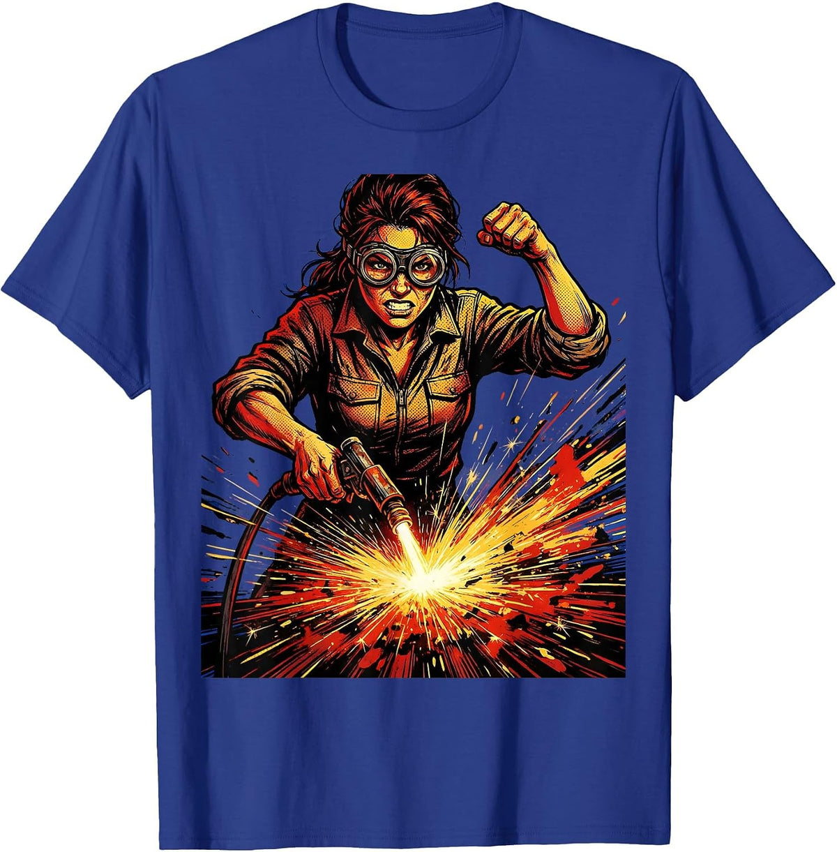 Rosie the Riveter Metal Cutting Torch Illustration T-Shirt - Royal Blue