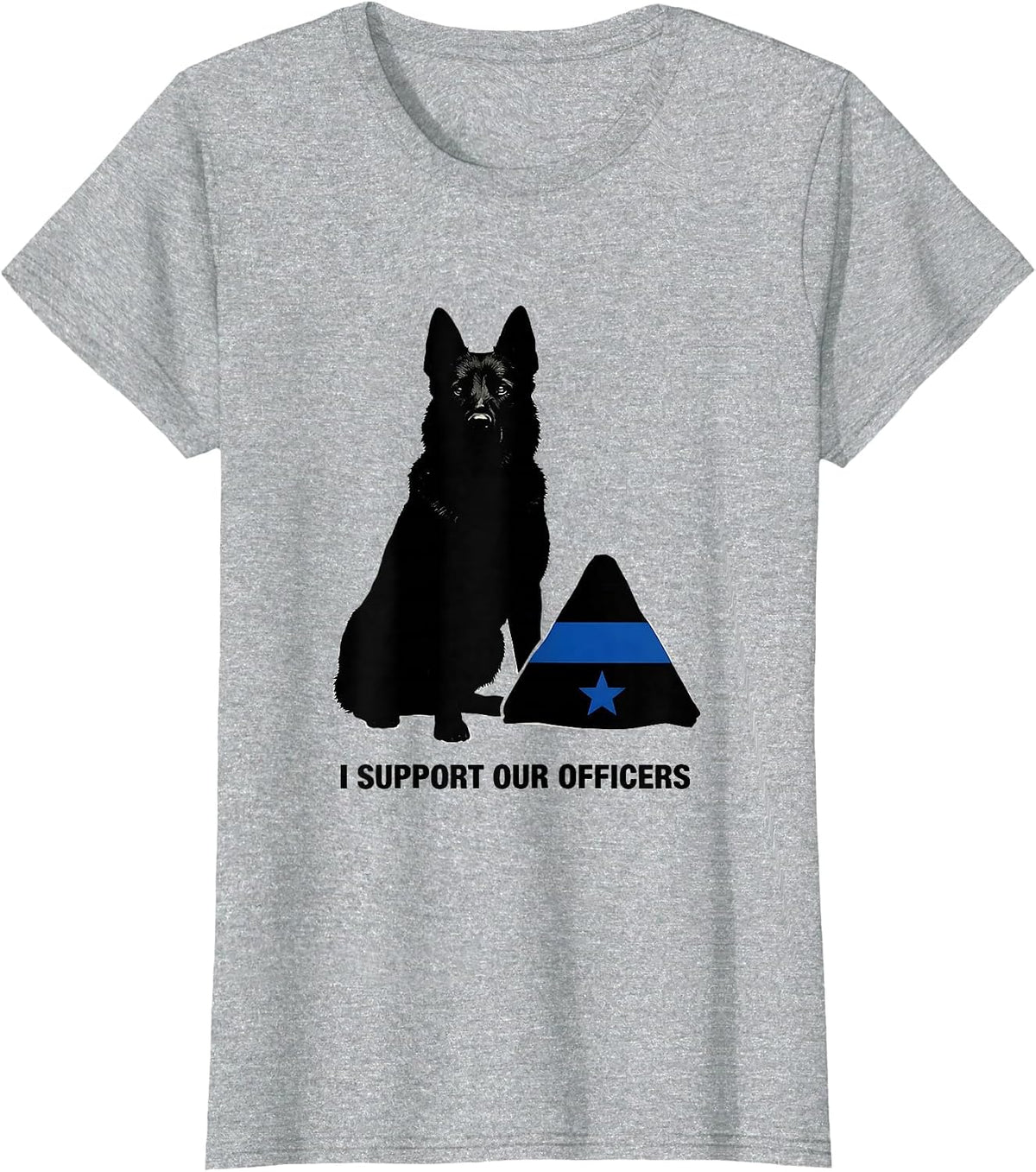 I Support Our Officers Patriotic Police K9 Supporter Thin T-Shirt - Heather Grey