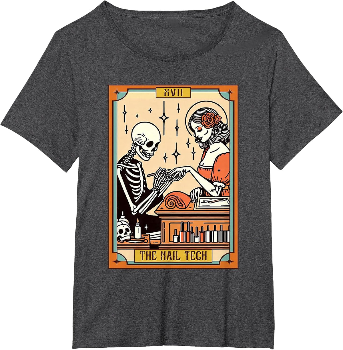 Funny Skeleton Nail Boss The Nail Tech Life Tarot Card T-Shirt - Dark Heather Grey