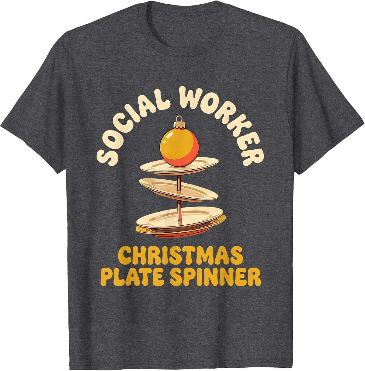 Men's Social Worker, Christmas Plate Spinner Retro Social Work T-Shirt - Dark Heather Grey