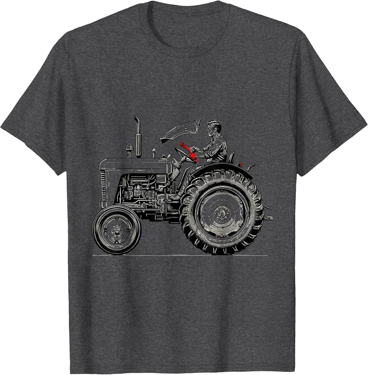 Men's Old Tractor Farmer Nostalgic Humor Vintage T-Shirt - Dark Heather Grey
