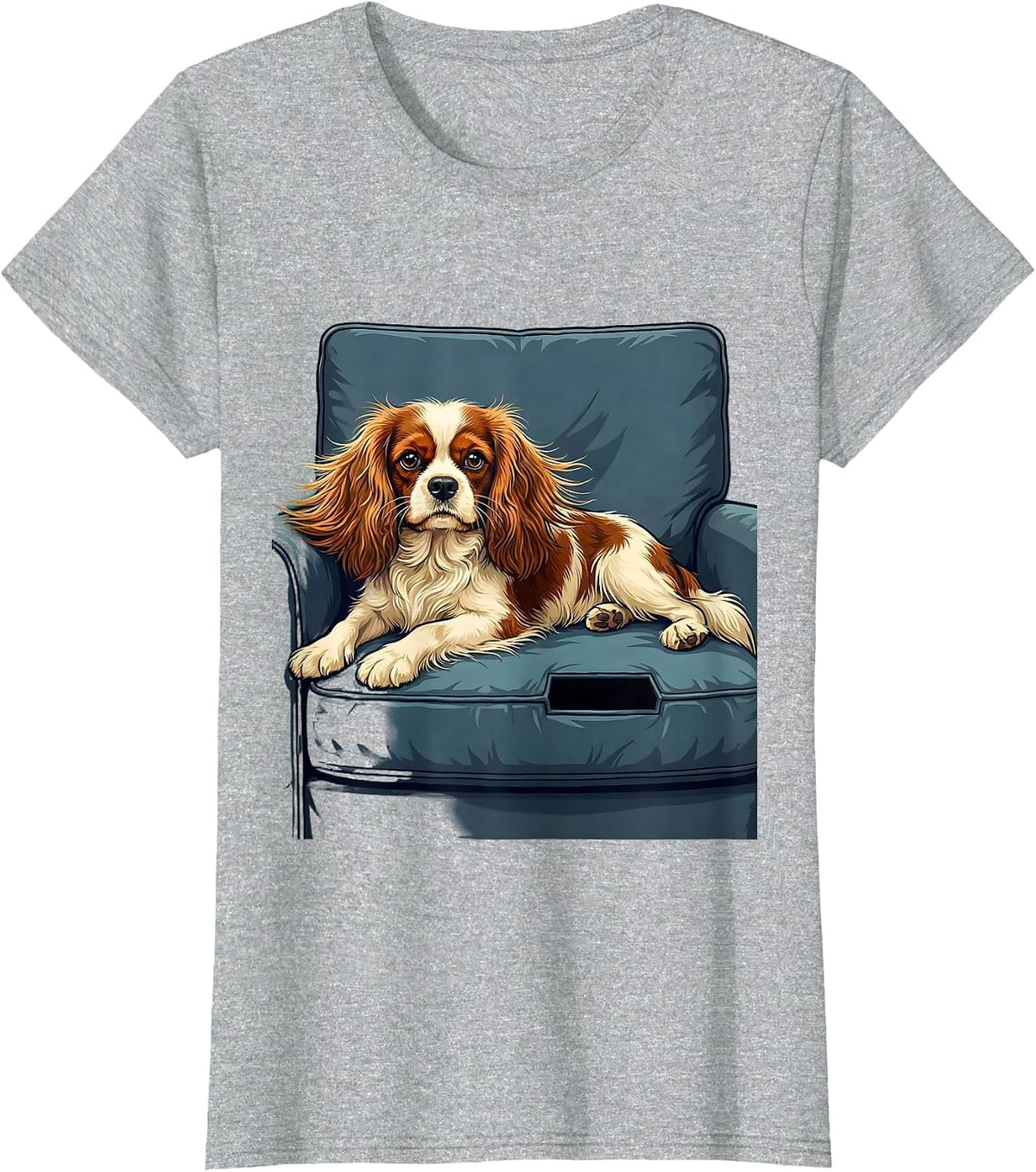 Women's Cavalier King Charles Spaniel Flat Vector Dog Lover Gift T-Shirt - Heather Grey