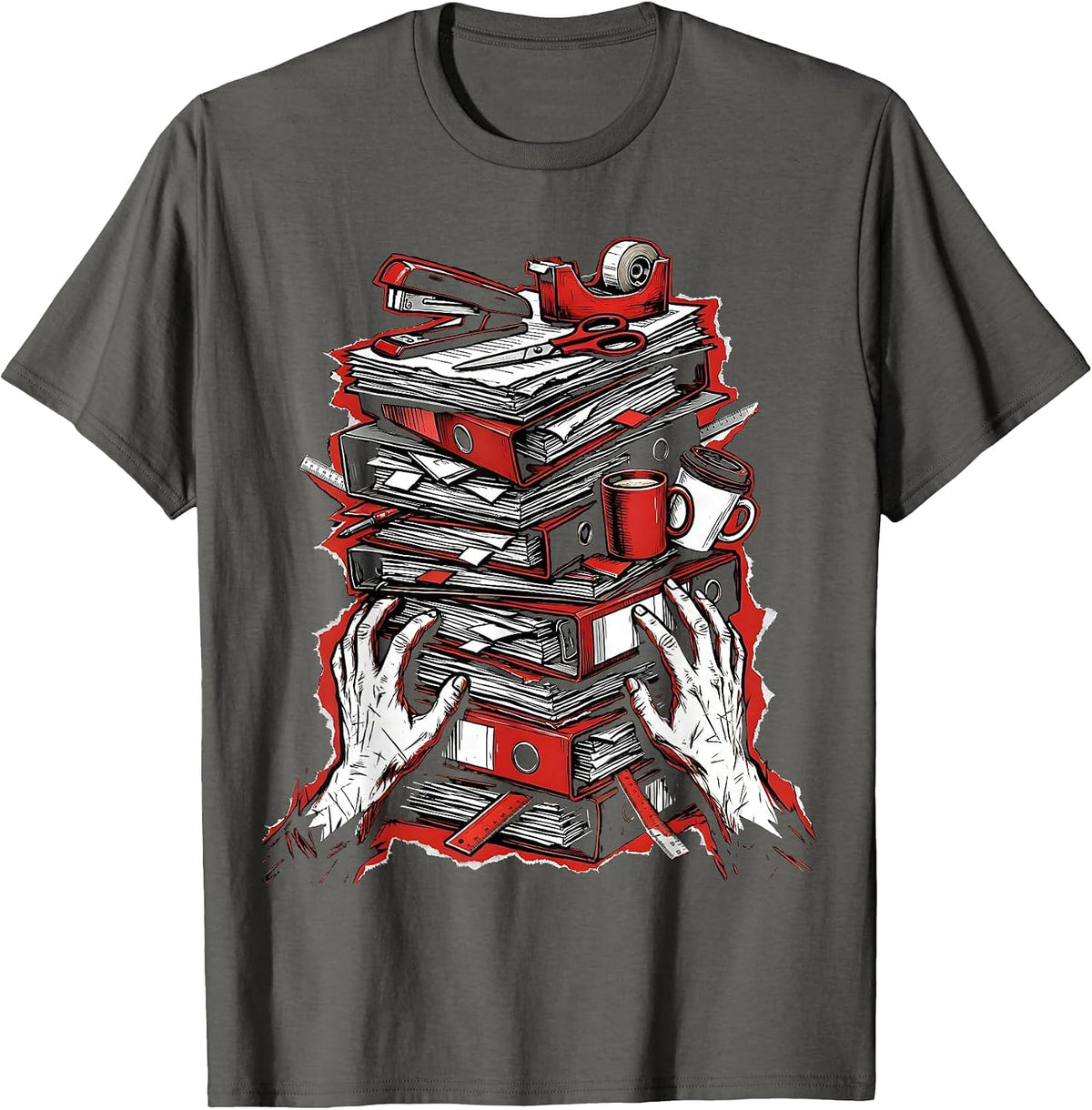 Men's Chaos Coordinator Wobbling Office Supplies Graphic T-Shirt - Asphalt Grey