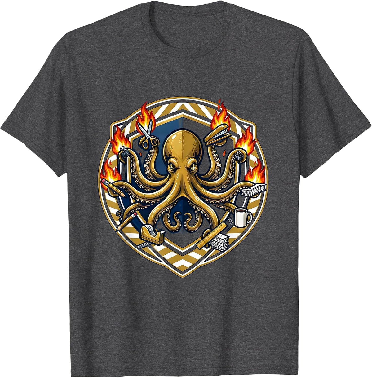 Chaos Coordinator Octopus Juggling Office Supplies T-Shirt - Dark Heather Grey