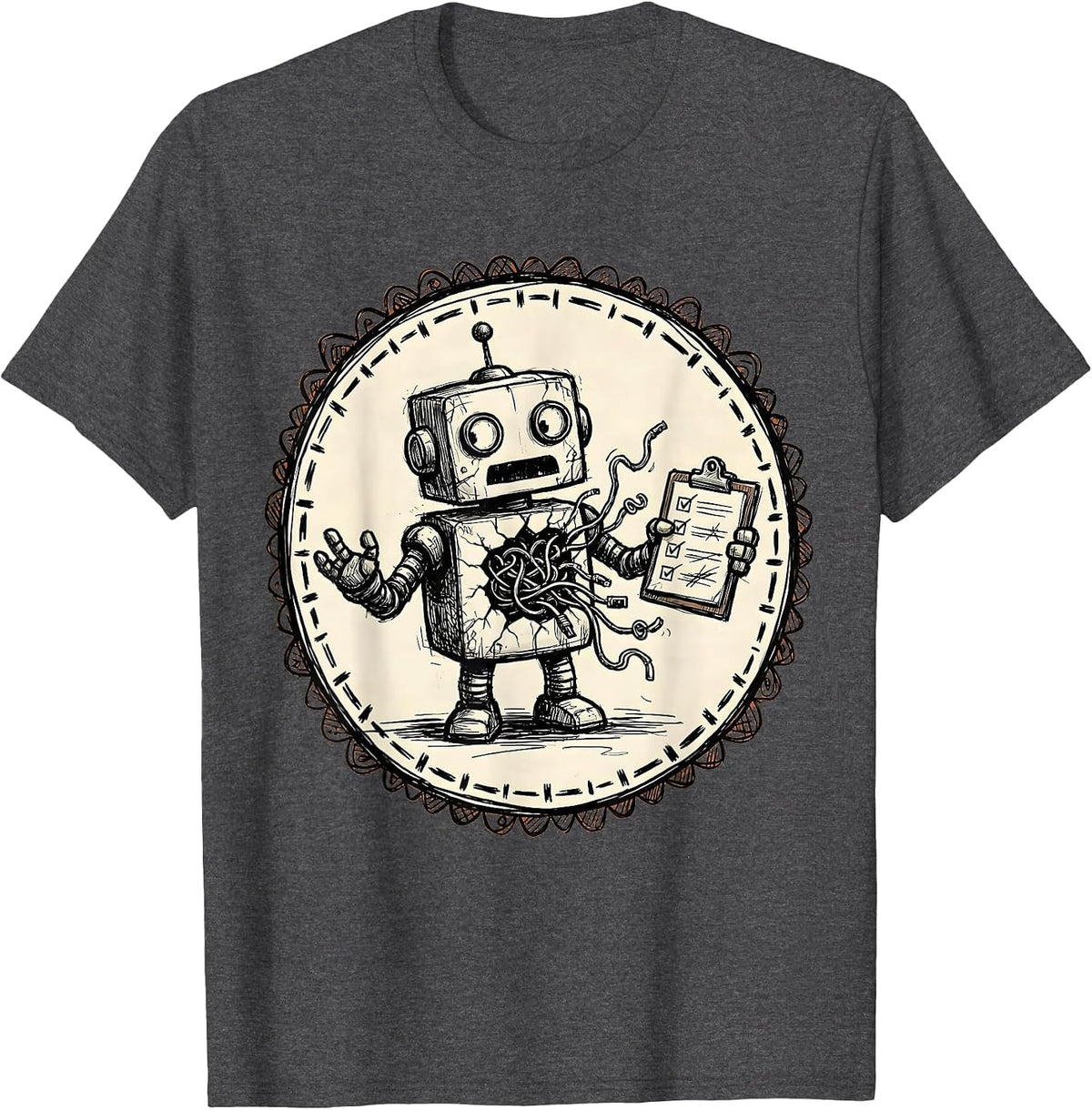 Chaos Coordinator Robot Graphic Tee T-Shirt - Dark Heather Grey