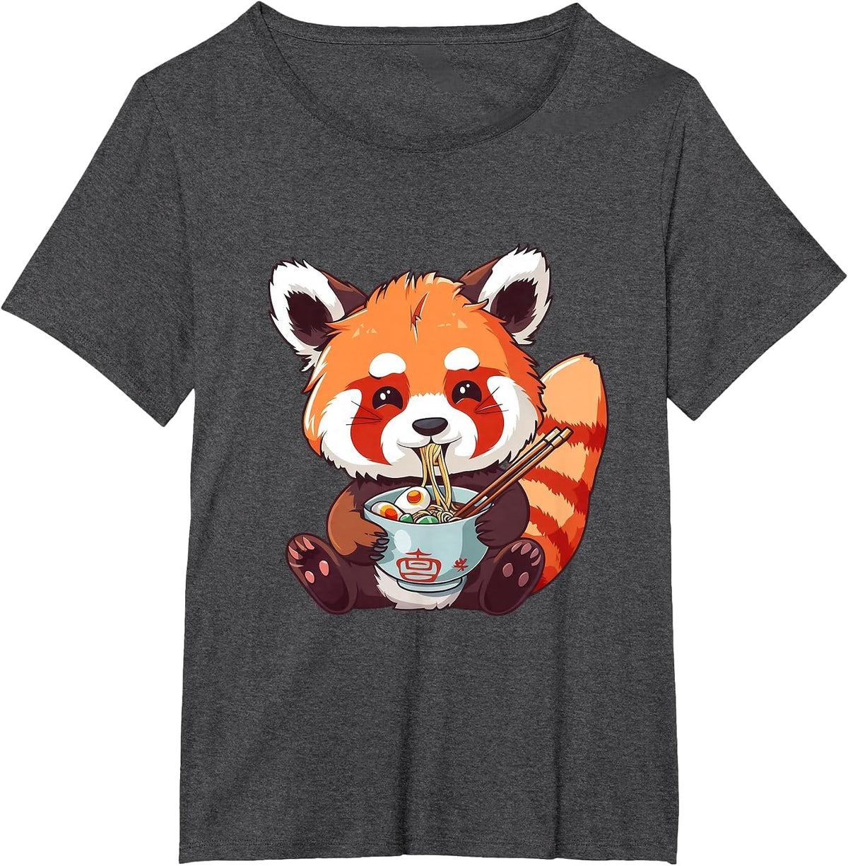 Cute Red Panda Ramen Noodles Lover T-Shirt - Dark Heather Grey