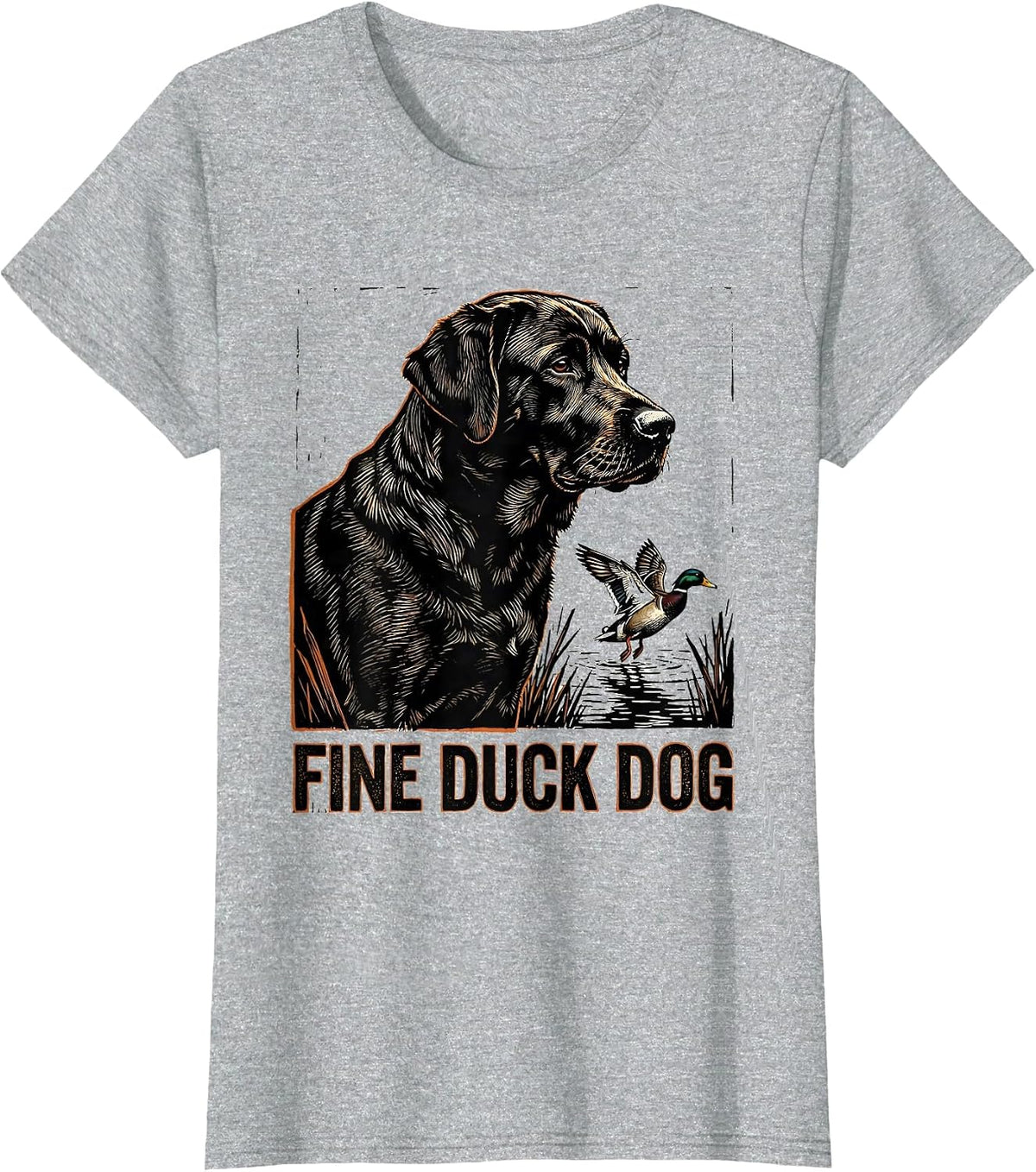 Fine Duck Dog Linocut Labrador Hunting Dog Vintage Badge T-Shirt - Heather Grey