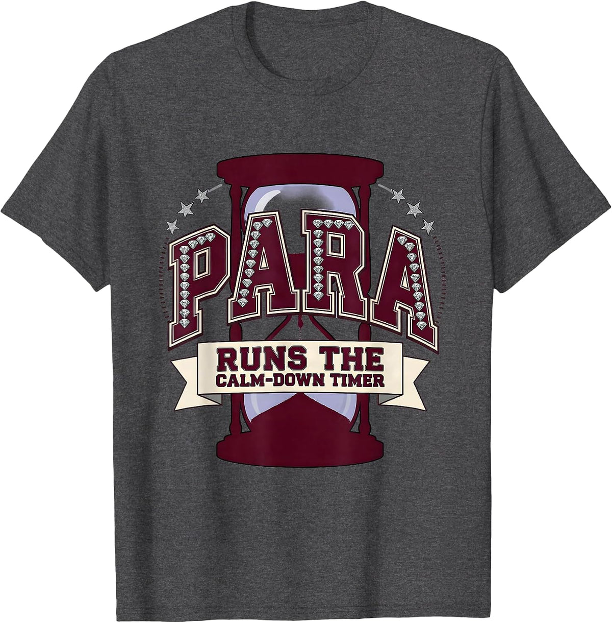 PARA Runs The Calm-Down Timer Paraprofessional Back T-Shirt - Dark Heather Grey