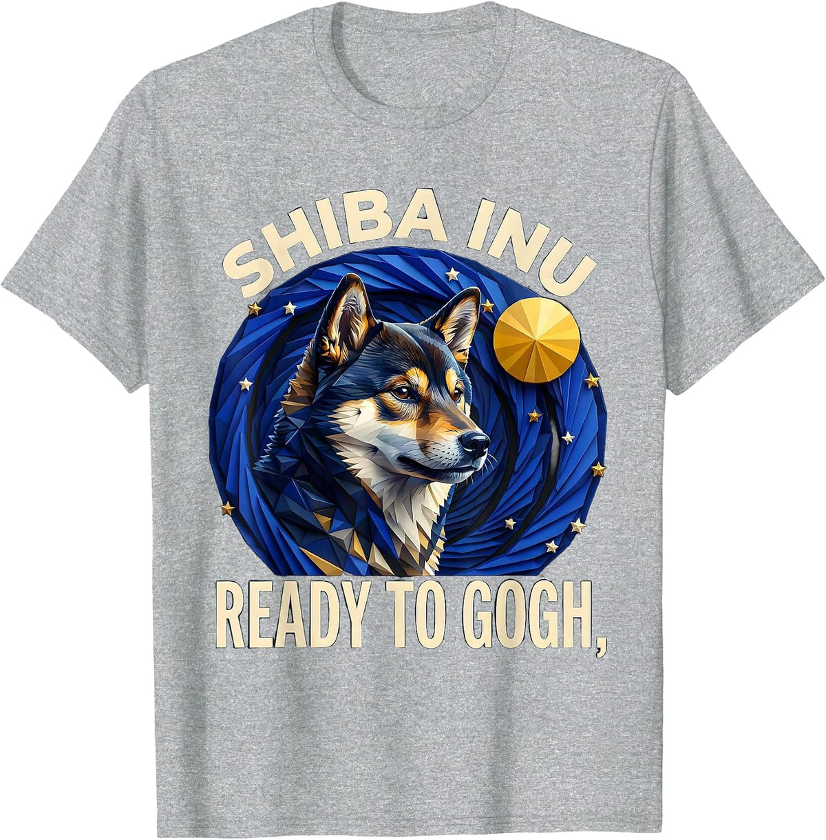 Men's Shiba Inu Ready to Gogh Low Poly Art Dog Lover Gift T-Shirt - Heather Grey