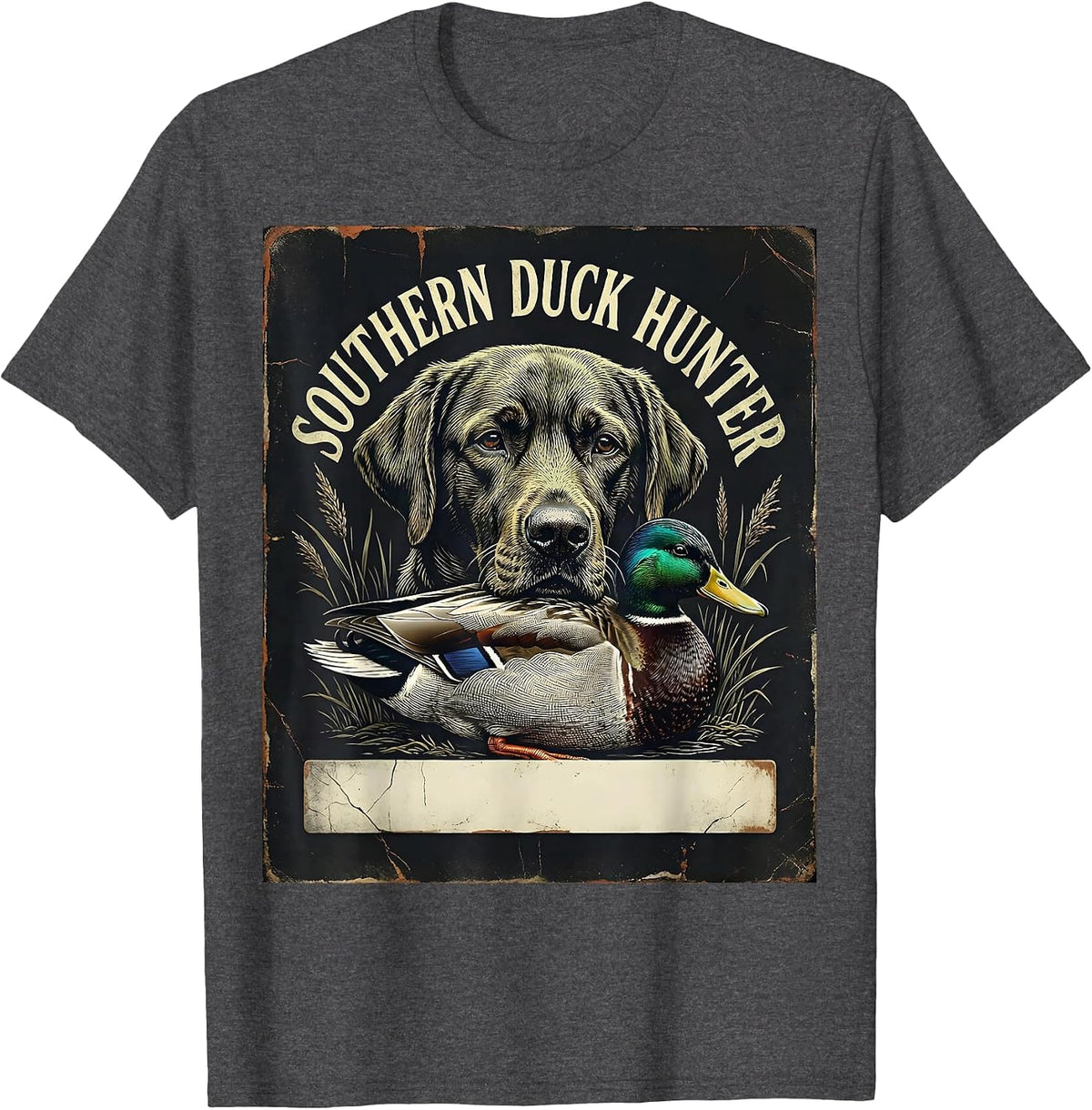 Men's Southern Duck Hunter Distressed Labrador Hunting Dog Vintage T-Shirt - Dark Heather Grey