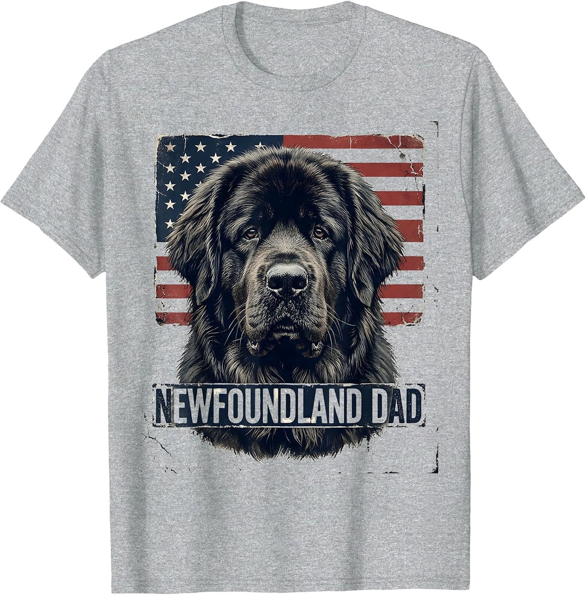 Men's Newfoundland Dad Distressed Patriotic Dog Breed Pride 4th T-Shirt - Heather Grey