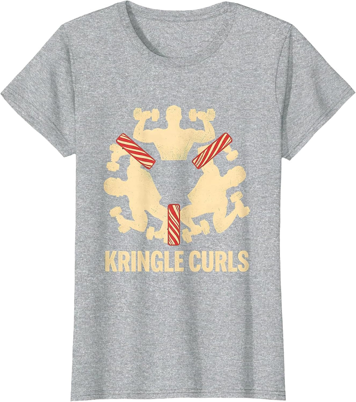 Kringle Curls Funny Christmas Gym Weightlifting Workout T-Shirt - Heather Grey