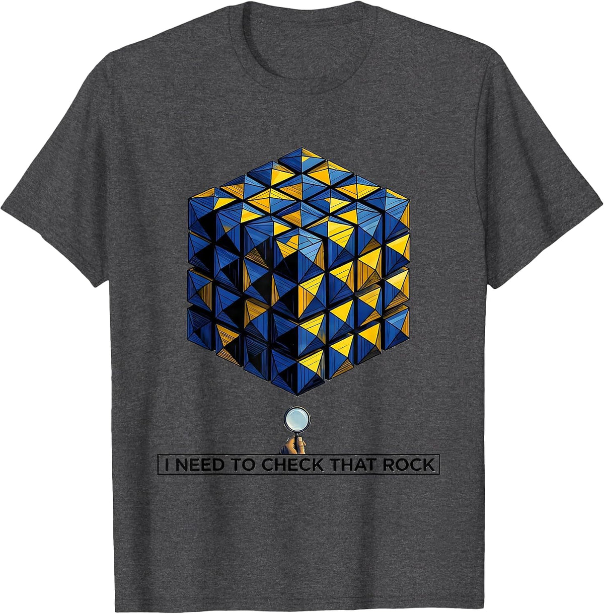 Men's I Need To Check That Rock Funny Rock Collector Geology Humor T-Shirt - Dark Heather Grey