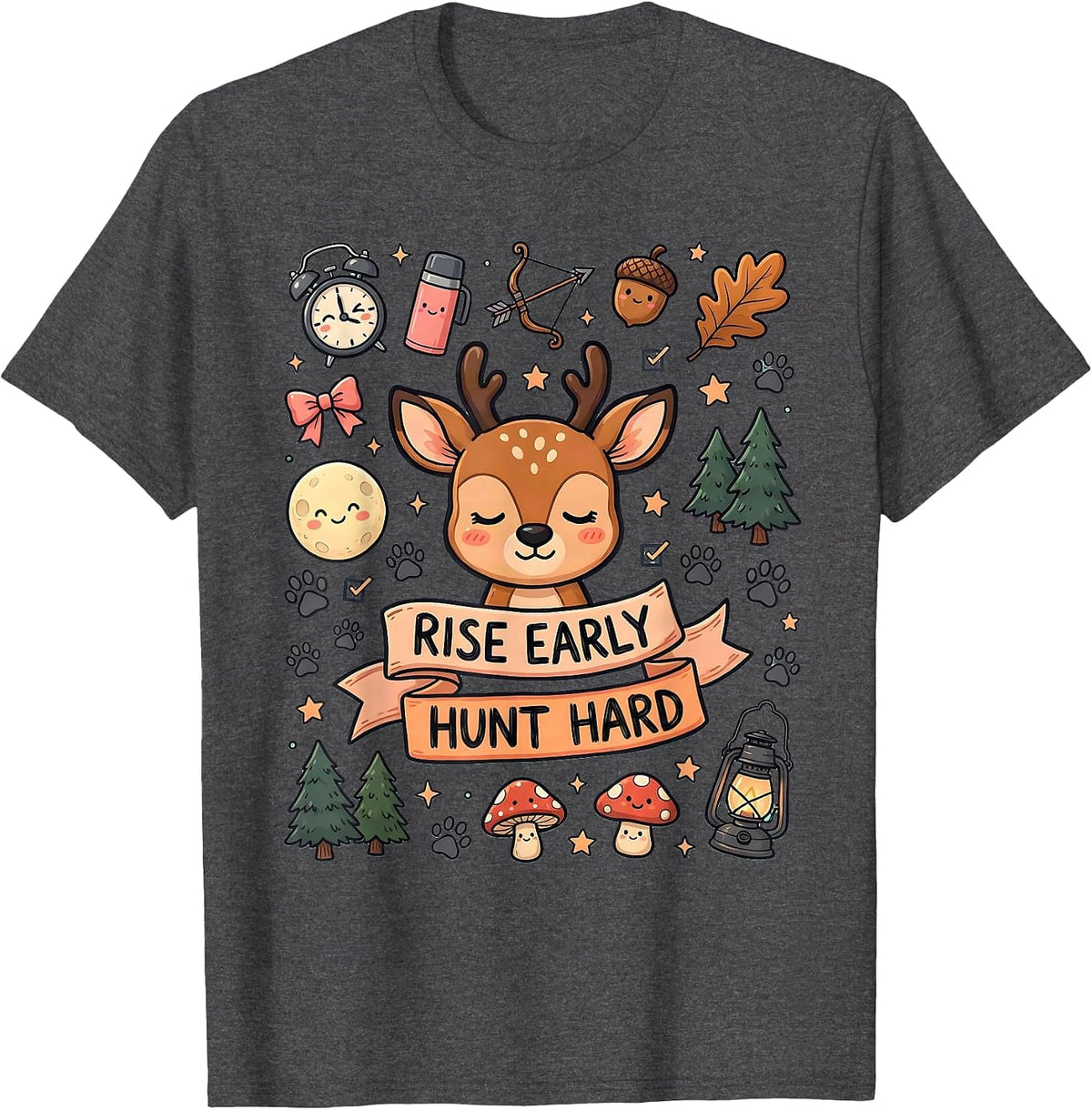 Men's Rise Early Hunt Hard Hunting Design T-Shirt - Dark Heather Grey