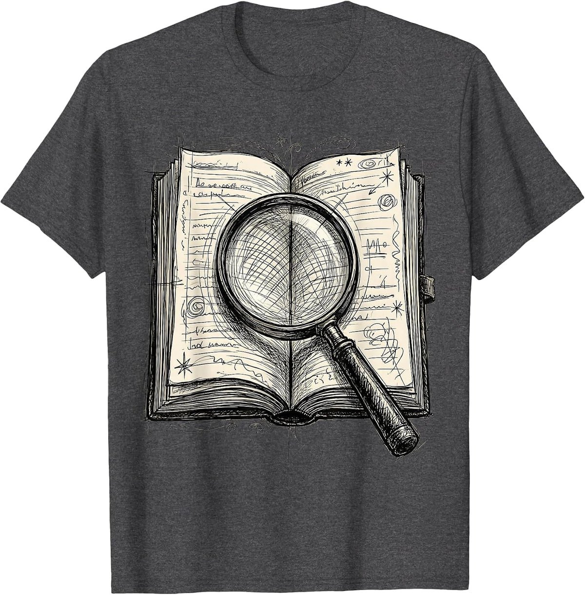 Men's English Teacher Open Book Magnifying Glass Design T-Shirt - Dark Heather Grey