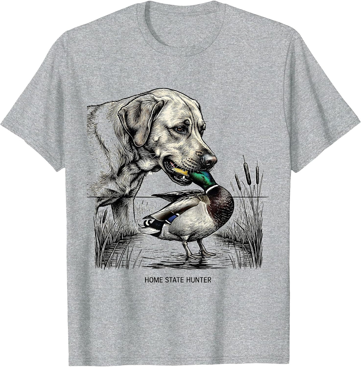 Men's Home State Hunter Line Art Labrador Duck Hunting Rural Pride T-Shirt - Heather Grey