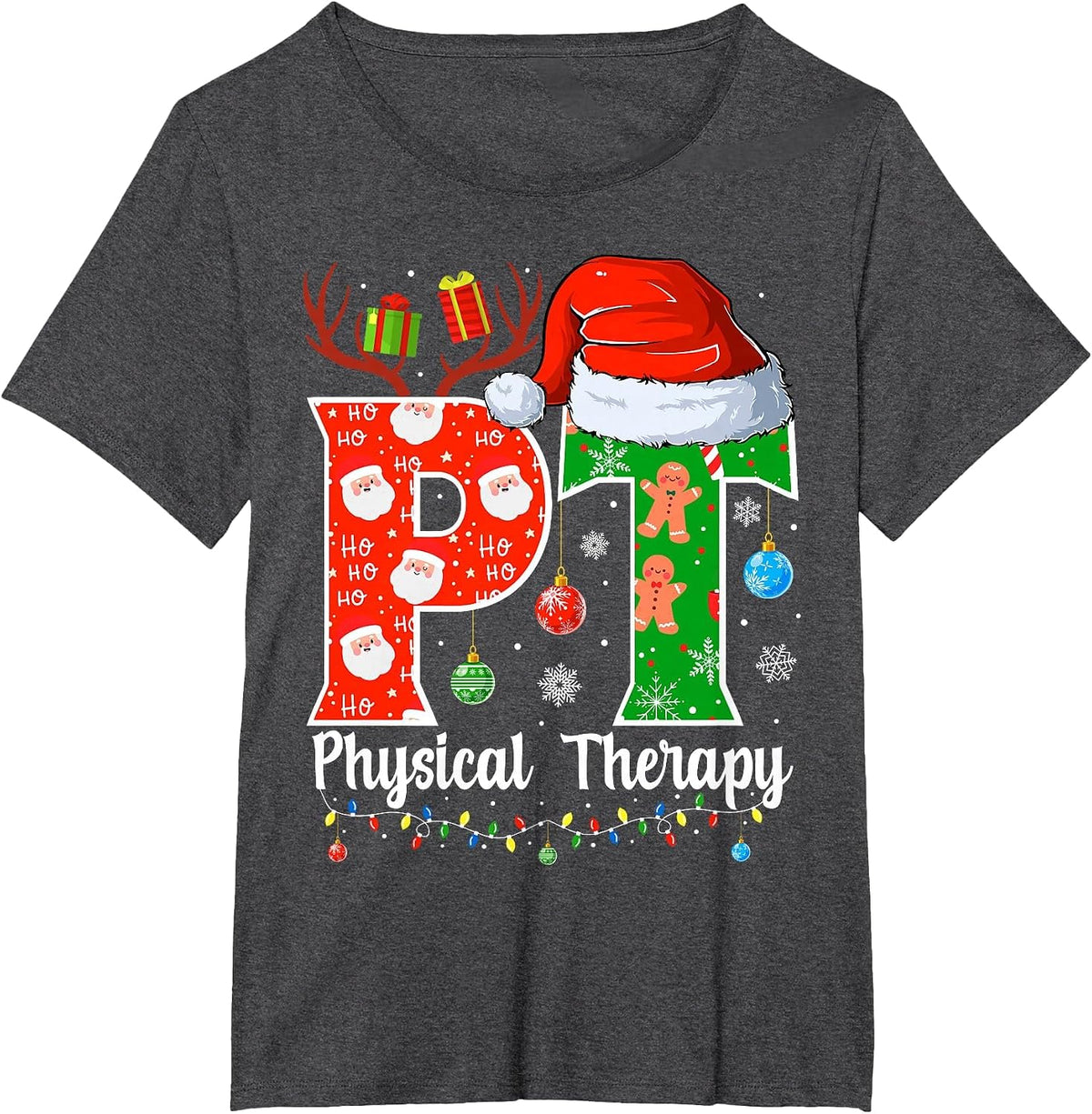 PT Christmas Physical Therapy Christmas PT Xmas T-Shirt - Dark Heather Grey