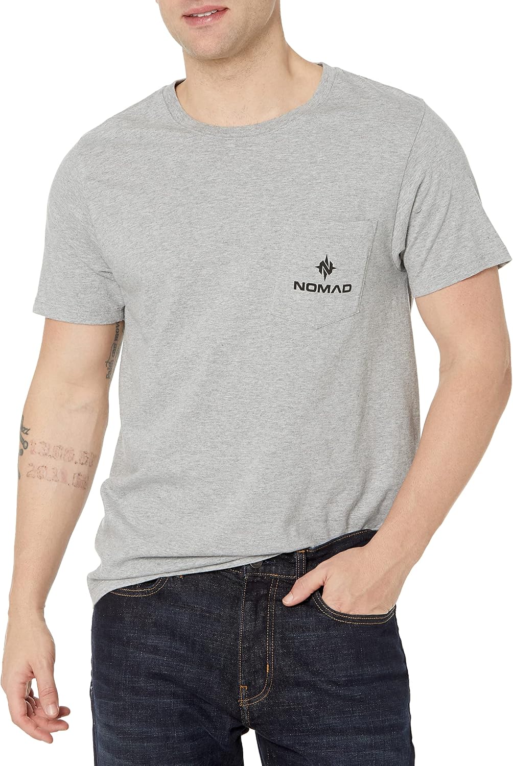 Nomad Mens Pocket Logo Tee, Classic Short Sleeve Pocket T-Shirt - Heather Grey