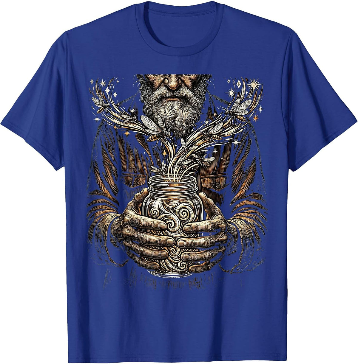 Grandpa Releasing Fireflies From Mason Jar T-Shirt - Royal Blue