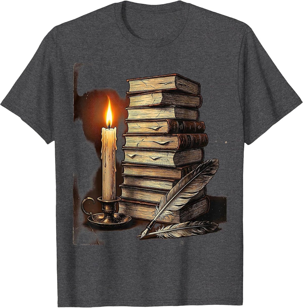 Men's English Teacher Late Night Reading Candle Design T-Shirt - Dark Heather Grey