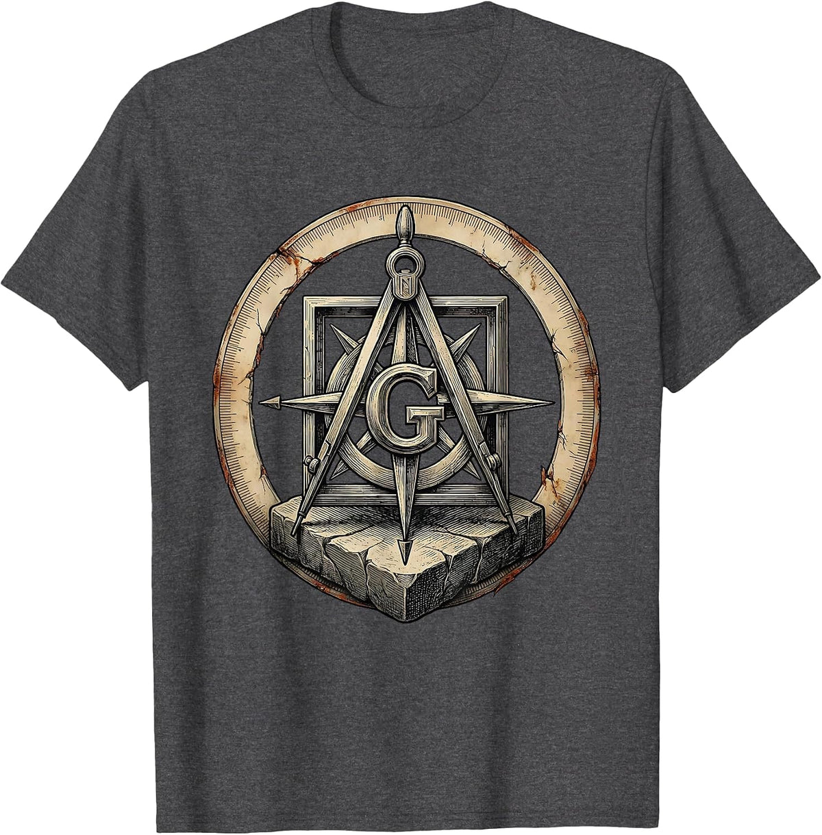 Freemason Square And Compass Distressed Brotherhood Pride T-Shirt - Dark Heather Grey