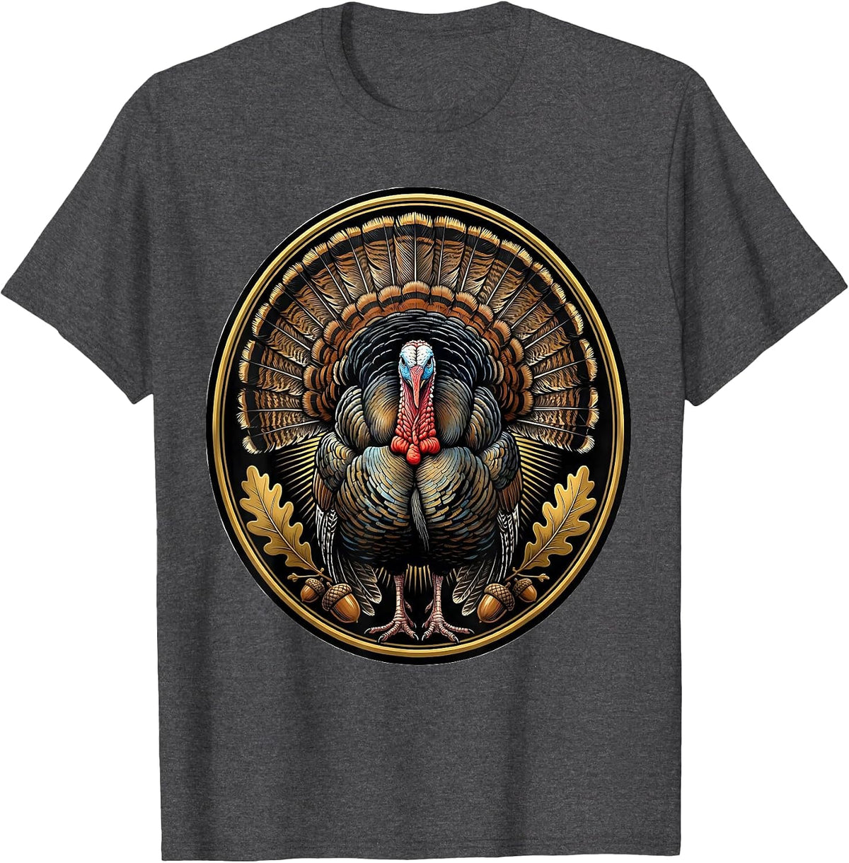 Men's Turkey Feathers Full Strut Fan Illustration T-Shirt - Dark Heather Grey