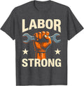 Men's Labor Strong Screenprint Union Worker Solidarity Pride T-Shirt - Dark Heather Grey