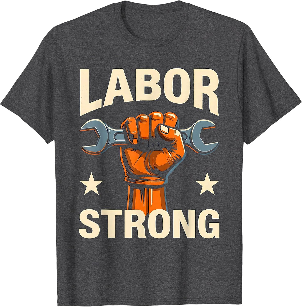 Men's Labor Strong Screenprint Union Worker Solidarity Pride T-Shirt - Dark Heather Grey