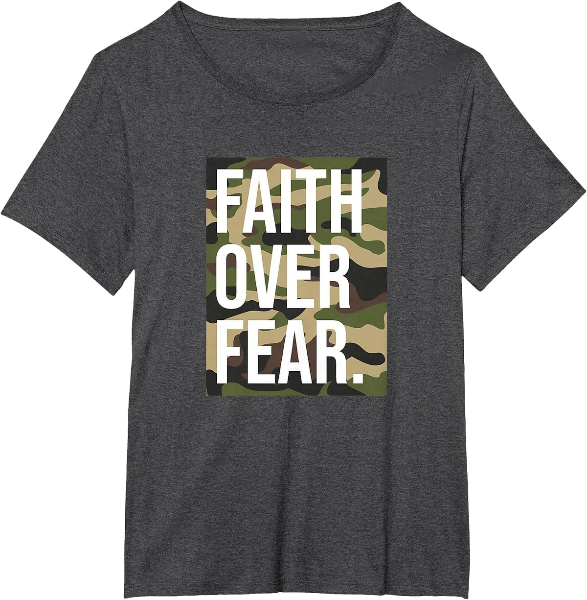Faith Over Fear Christian Prayer Retro Camouflage Camo T-Shirt - Dark Heather Grey