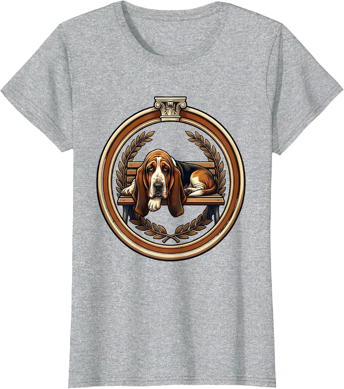 Sleepy Basset Hound Melting Off Park Bench T-Shirt - Heather Grey