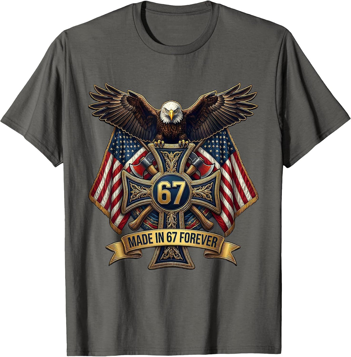 Men's Made in 67 Forever Mason Birth Year Design T-Shirt - Asphalt Grey
