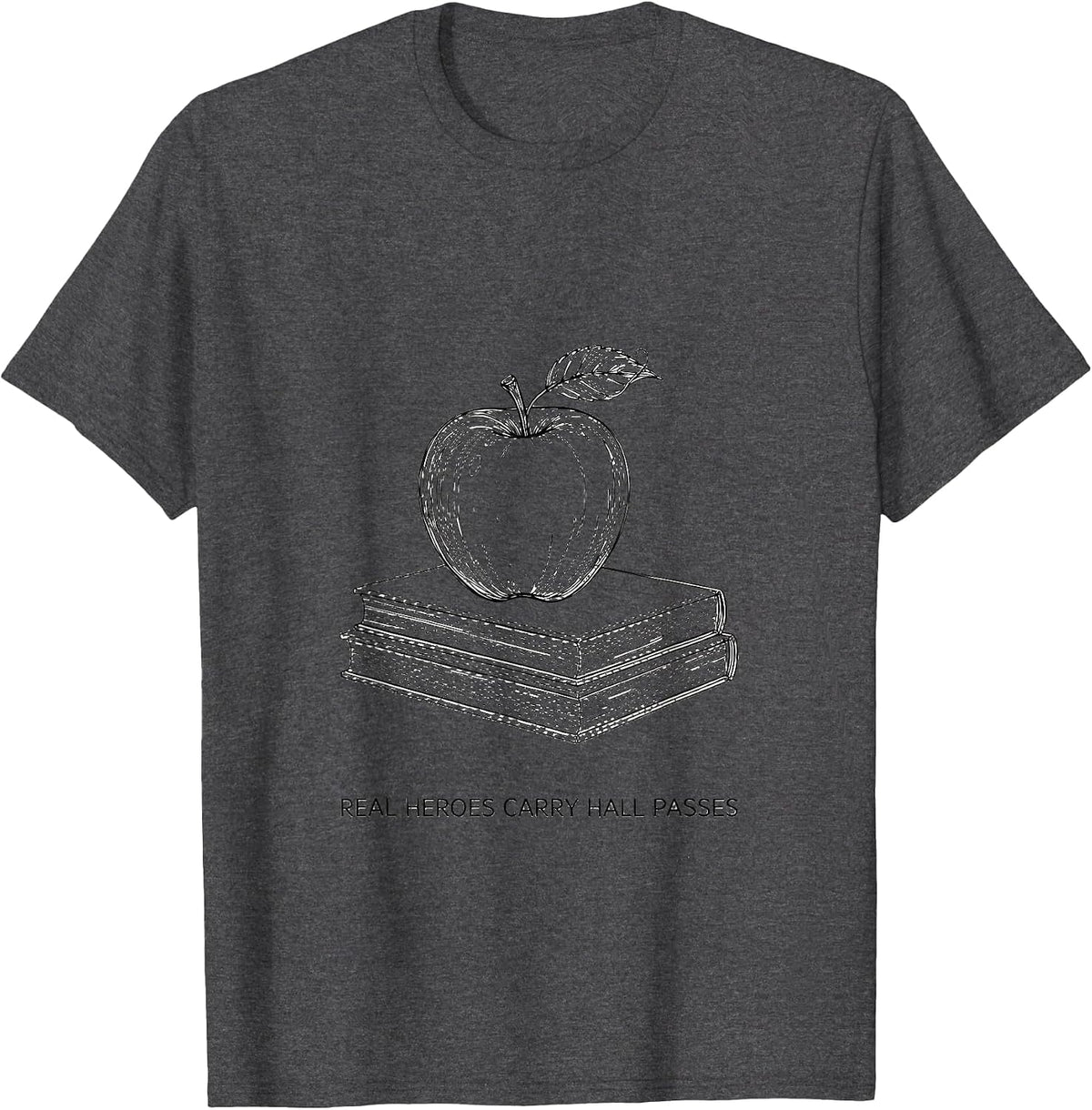 Men's Real Heroes Carry Hall Passes Teacher Design T-Shirt - Dark Heather Grey